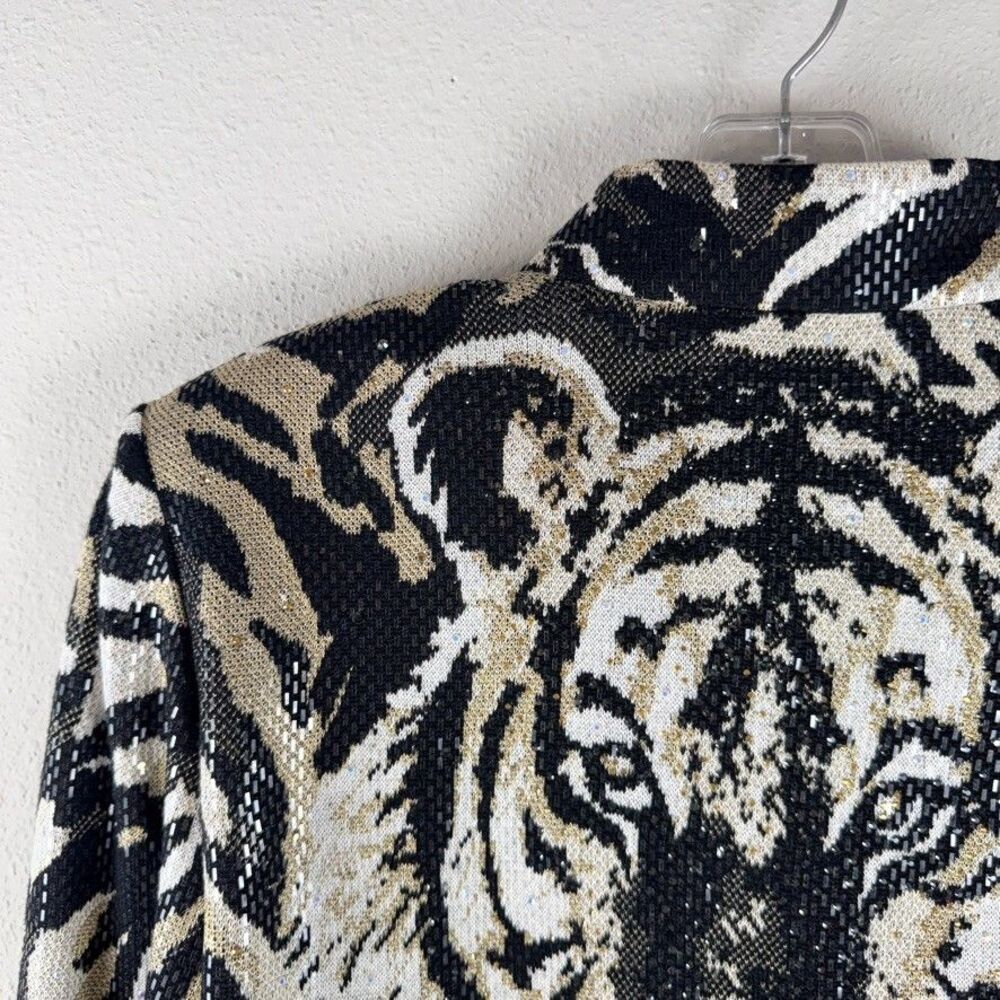St John Evening Womens 12 Sequin Tiger Face Knit Jacket Blazer Full Zip Back - Picture 13 of 14